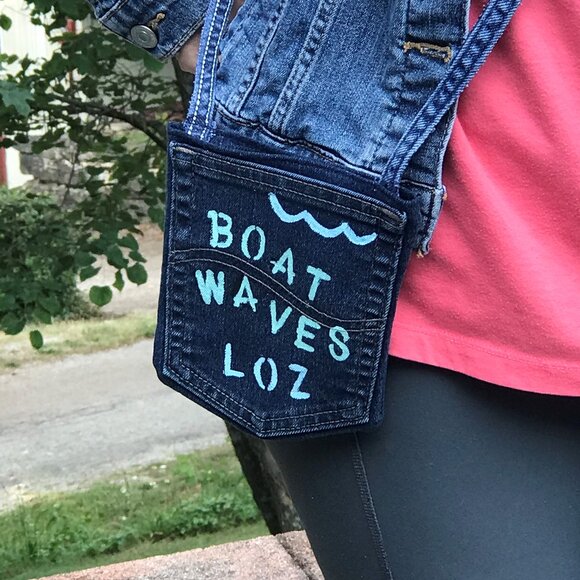 Handmade Crossbody Bag: Recycled Denim Lake of the Ozarks Cell Phone Jean Purse - Picture 9 of 11